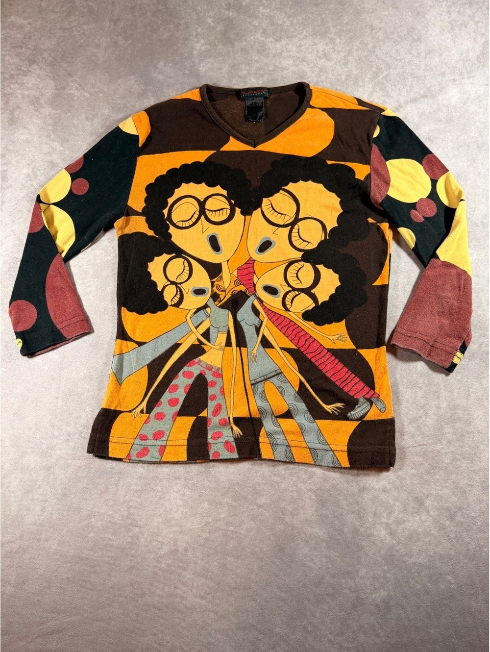Vintage Y2K Custo Barcelona Colorful Graphic V-Neck Long Sleeve Shirt
